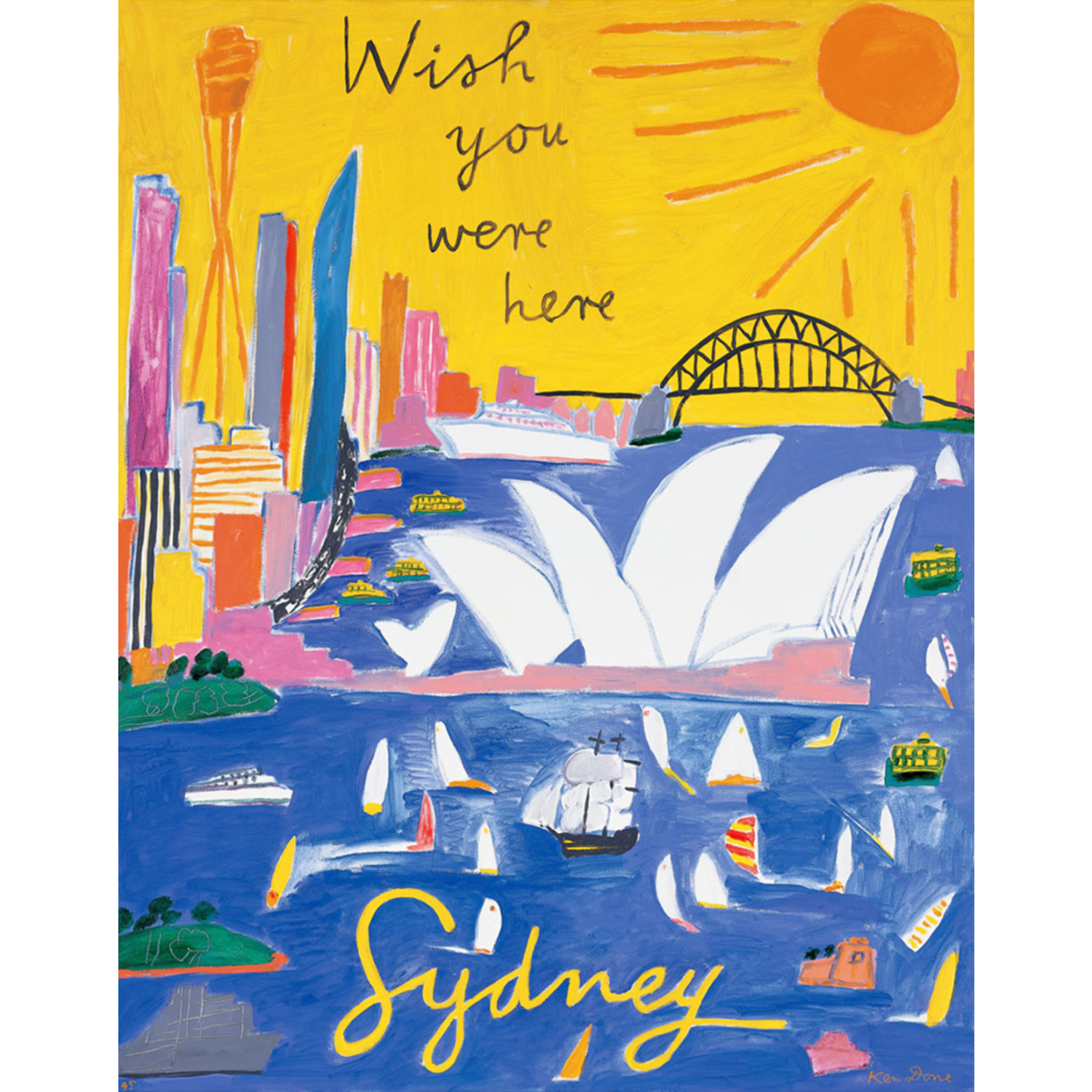ケン・ドーンの絵画作品　タイトルは、Postcard-from-Sydney-I-1995-Wish-you-were-here